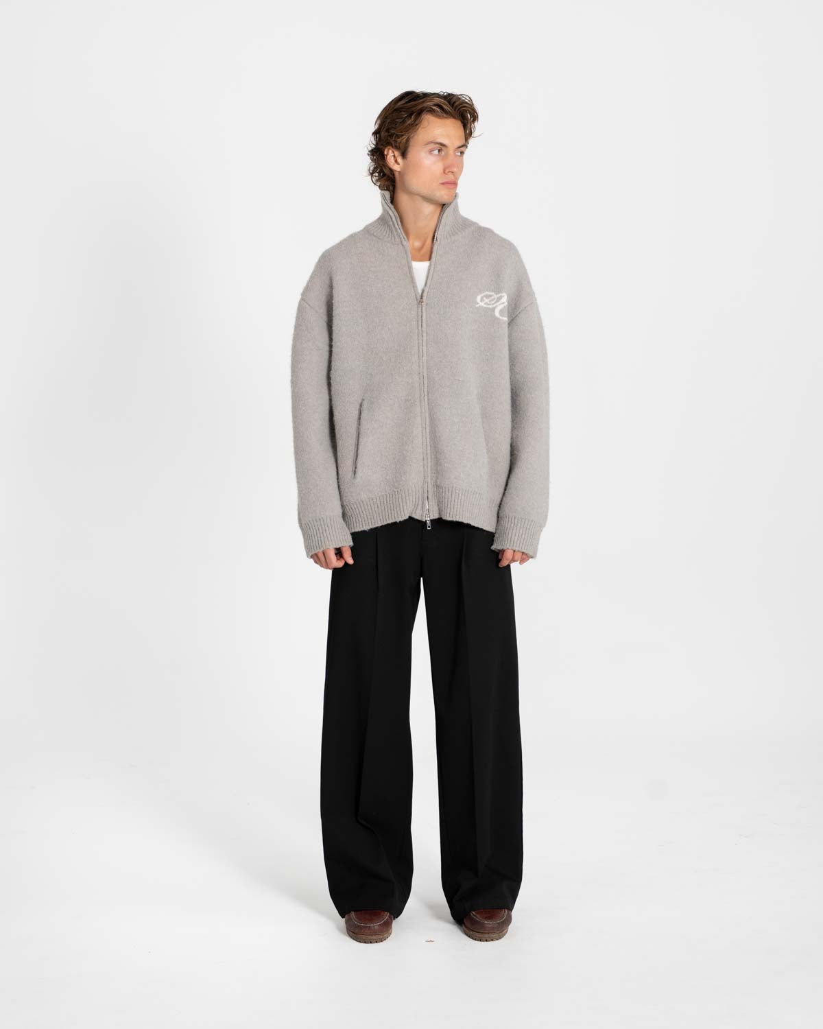 Full-zip sweater light gray